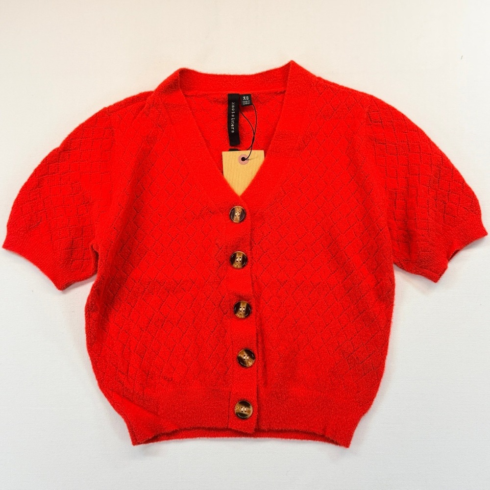NEW Knot Sisters Anthropologie Red Pointelle Cardigan Sweater Size XSmall